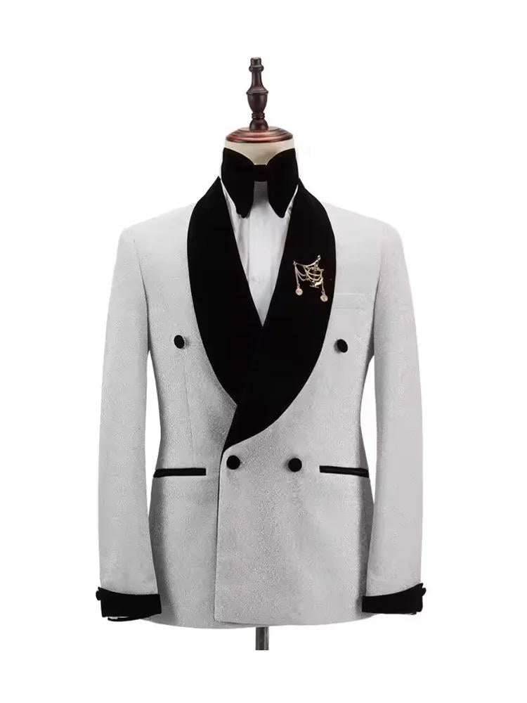 White 2 Piece Double Breasted Black Shawl Lapel Wedding Tuxedo