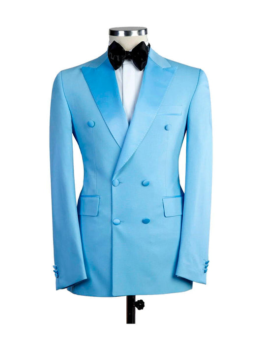 Blue 2 Piece Peaked Lapel Double Breasted Suit