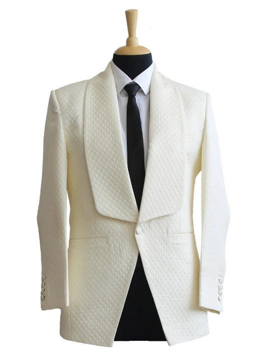 White Plaid Shawl Lapel Wedding 2 Piece Suit