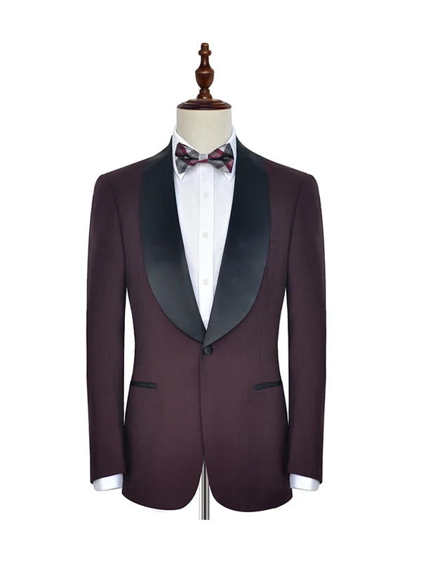 Burgundy with Black Shawl Lapel One Button Wedding Suits