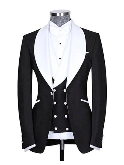 Black Wedding Suit For Groom With White Shawl Lapel