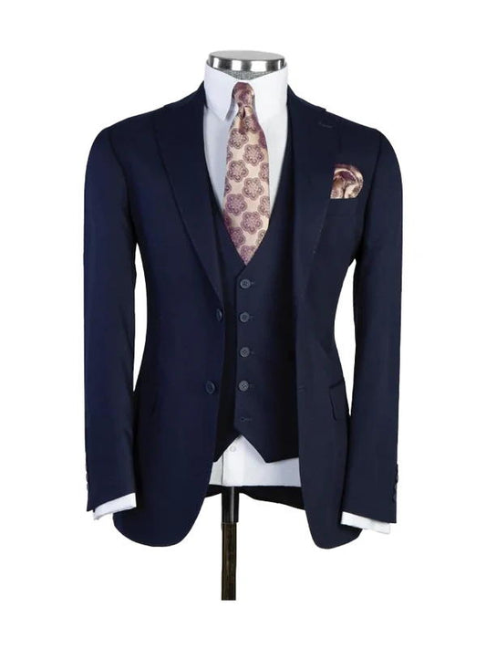 Dark Blue 3 Piece Classic Notch Lapel Suit