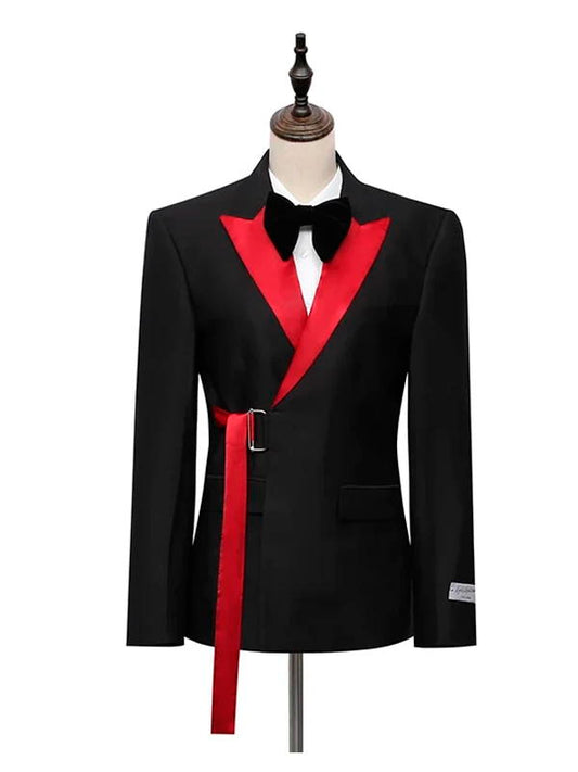 Black Slim Fit Suit with Adjustable Buckle