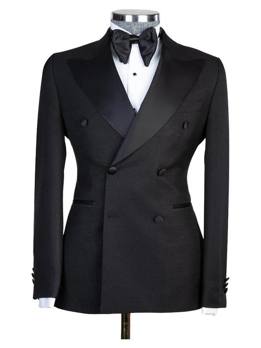 Black Satin Peak Lapel Double Breasted Wedding Suit