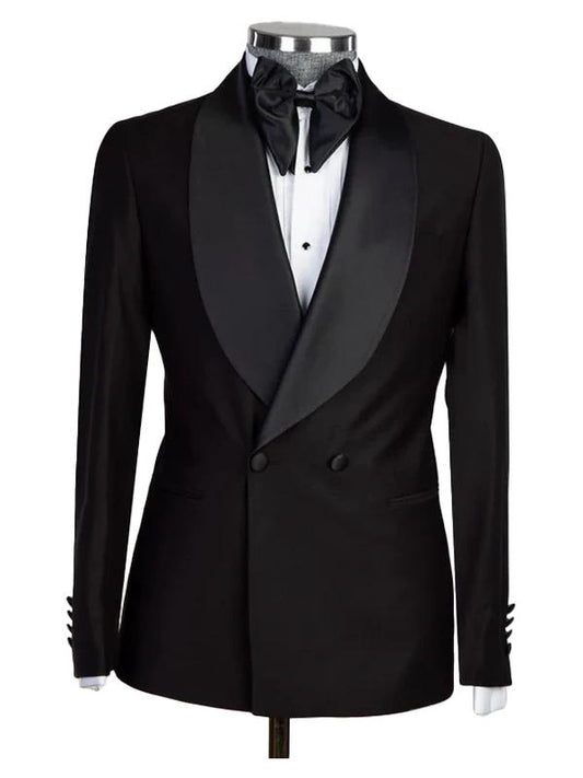 Formal Black Shawl Lapel Double Breasted Wedding Suits