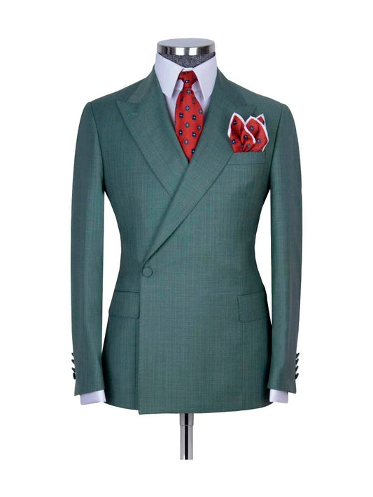 Dark Green 2 Piece Classic Peak Lapel Side Button Suit