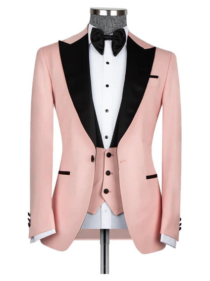 Pink 3 Pieces Bespoke Prom Men Suits with Black Lapel