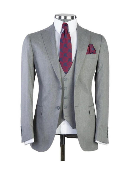 Gray 3 Piece Classic Peak Lapel Suit