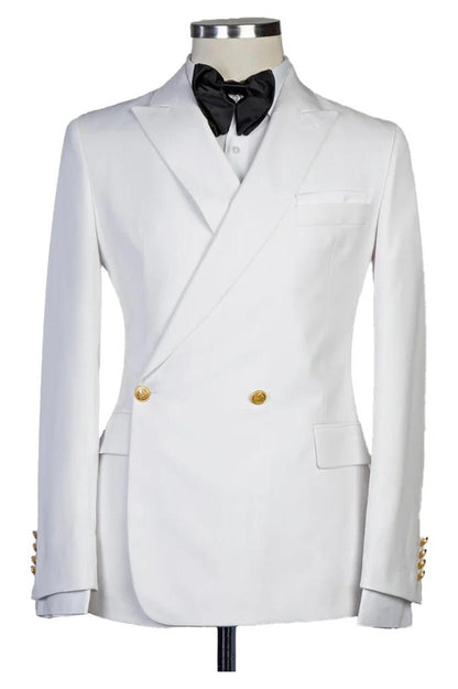 2 Piece Peak Lapel White Double Breasted Suit