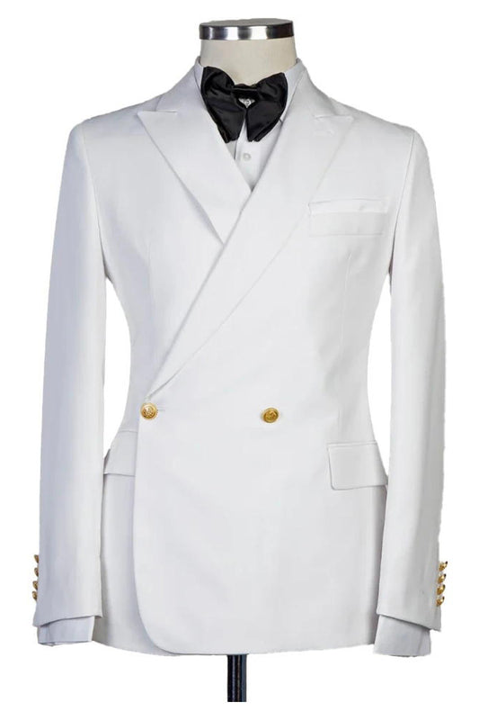 2 Piece Peak Lapel White Double Breasted Suit