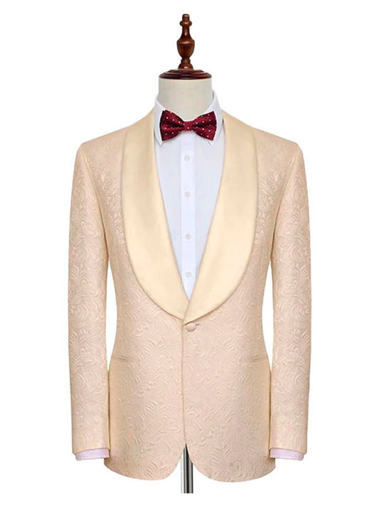 Men's Champagne Jacquard Shawl Lapel Wedding Tuxedos Suit