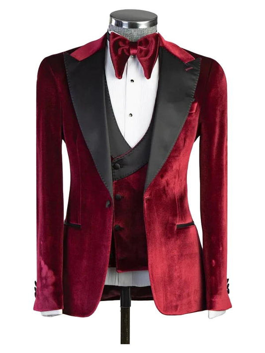 Elegant Vert Burgundy Velvet Prom Dress Suits