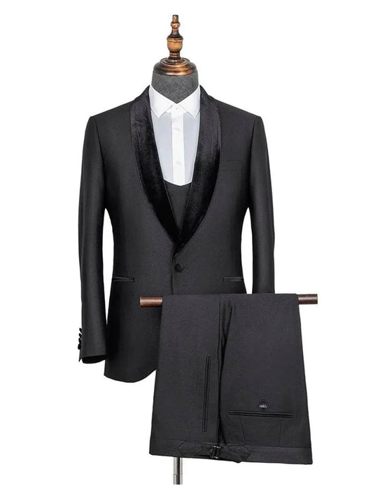 Black Slim Fit Shawl Lapel Groom Wedding Suit