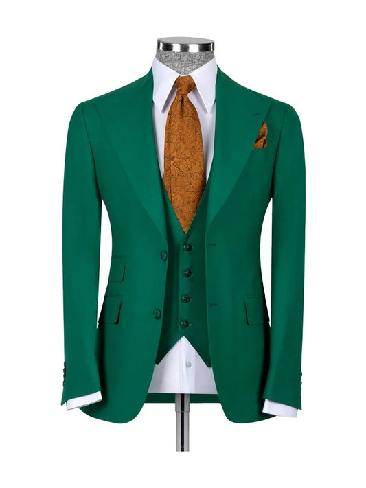 Green Classic 3 Piece Green Peak Lapel Suit