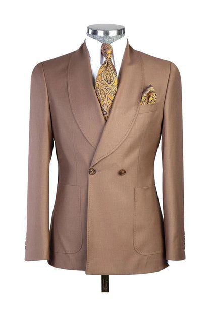 Brown 2 Piece  Shawl Lapel Double Breasted Fashion Prom Suit