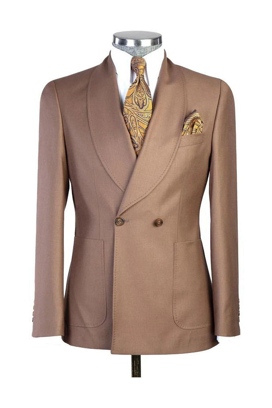 Brown 2 Piece  Shawl Lapel Double Breasted Fashion Prom Suit