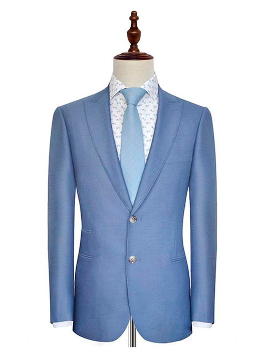 Blue Three Pockets Peak Lapel Business 2 Piece Suit