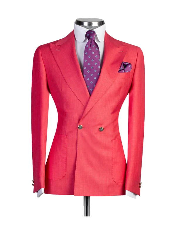 Red 2 Piece Double Breasted Peak Lapel Suits