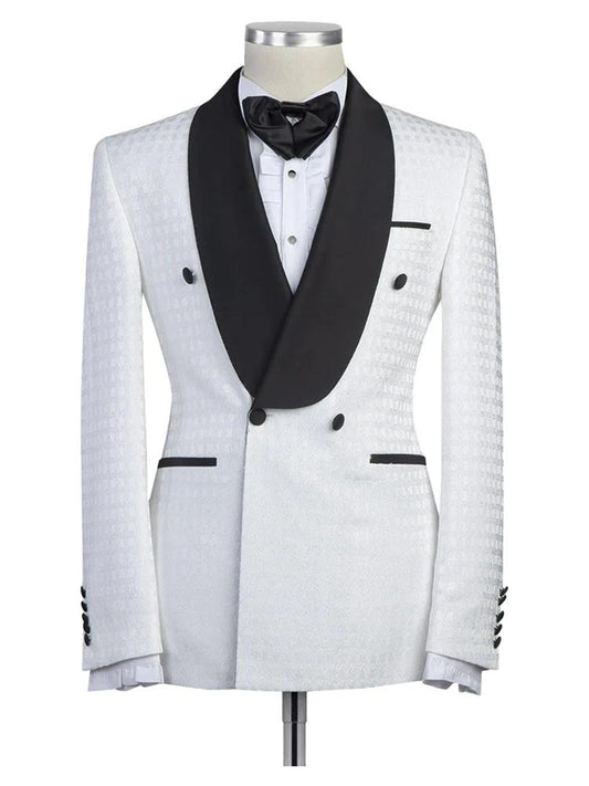 White Jacquard Double Breasted Shawl Lapel Wedding Suits