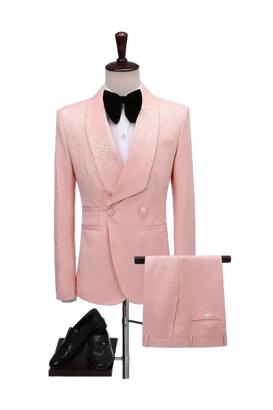 Pink 2 Piece Double Breasted Jacquard Suit
