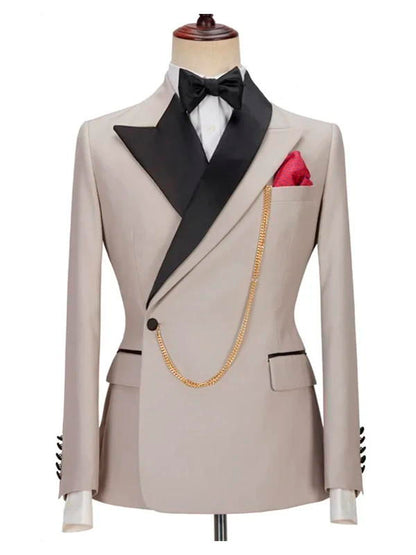 Beige Peaked Lapel Party Wedding Suit