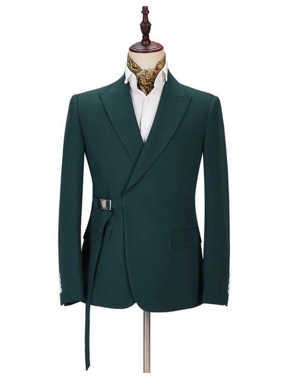 Dark Green Peaked Lapel Bespoke Men Suit