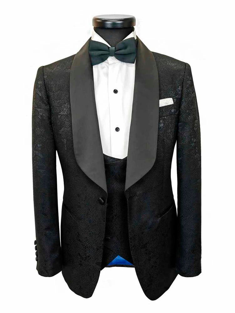 Black 3 Piece Floral Style Tuxedo