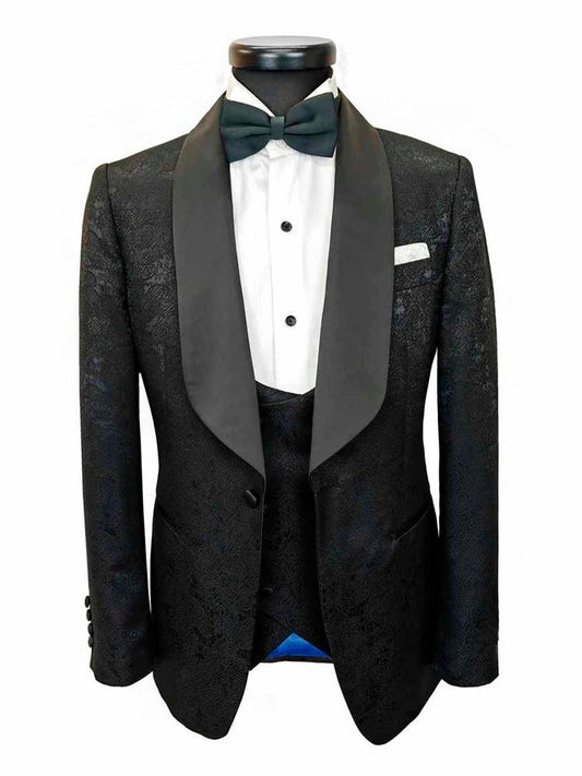 Black 3 Piece Floral Style Tuxedo