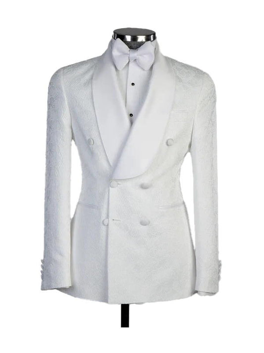 White Double Breasted Peak Lapel Suit