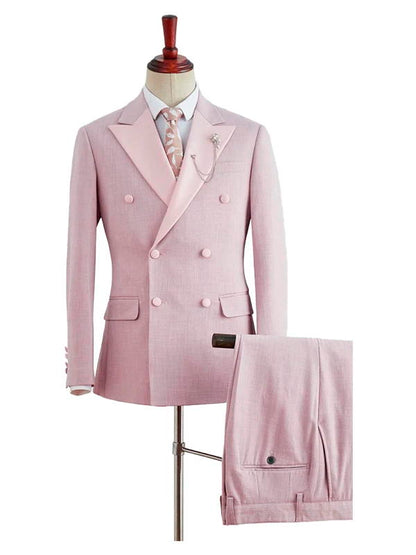 Pink Peak Lapel Double Breasted Prom 2 Piece Suit