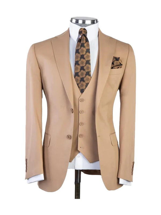 Khaki 3 Piece Classic Notch Lapel Suit