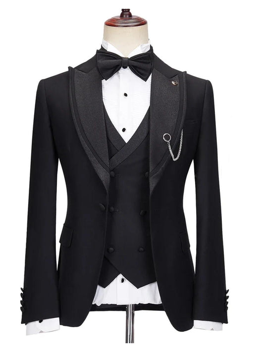 Black Peak Lapel 3 Piece Prom Suit