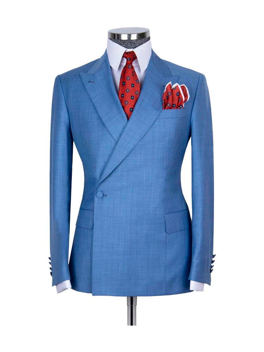 Blue 2 Piece Classic Peak Lapel Side Button Suit