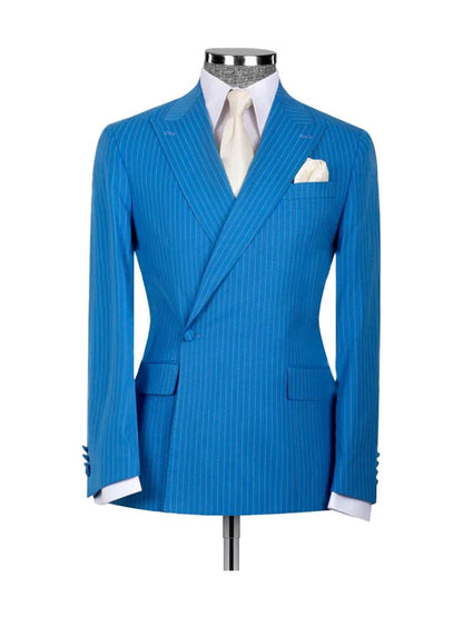 Ocean Blue 2 Piece Striped Peaked Lapel Suit