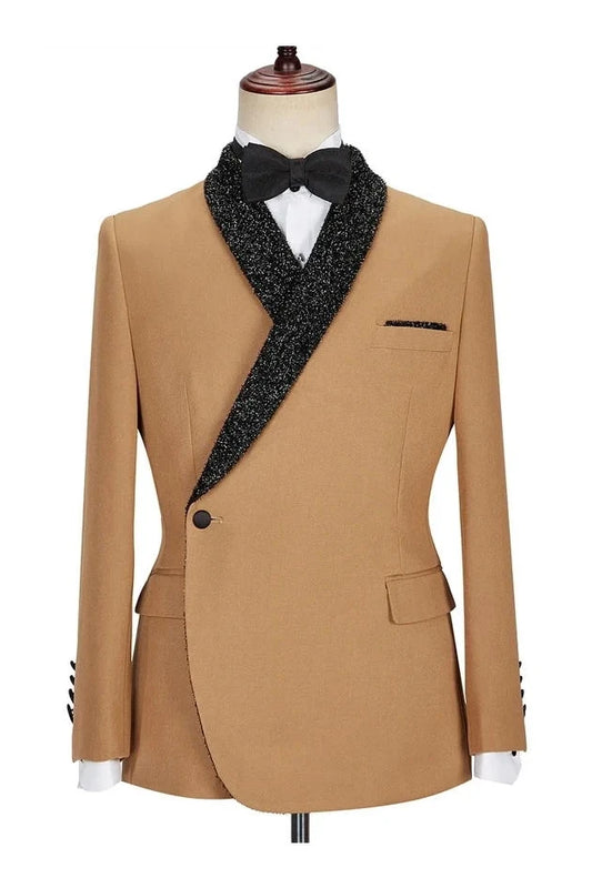 Khaki Sparkling  2 Piece Shawl Lapel One Button Suit