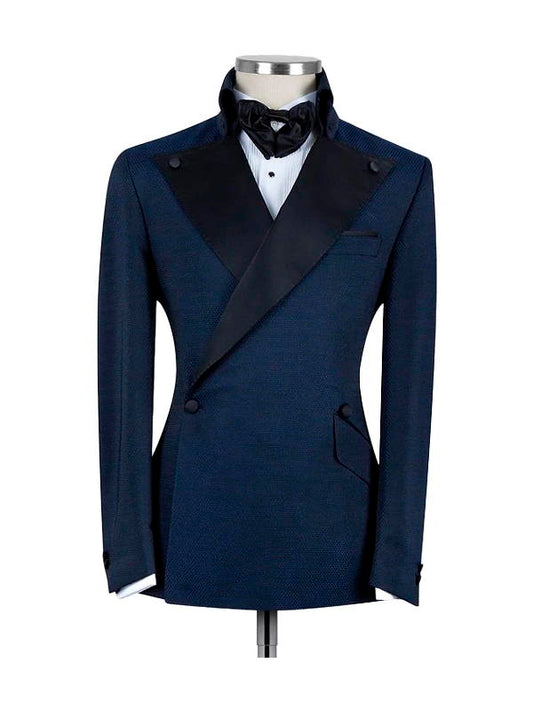 Dark Navy 2 Piece Double Breasted Peak Lapel Suits