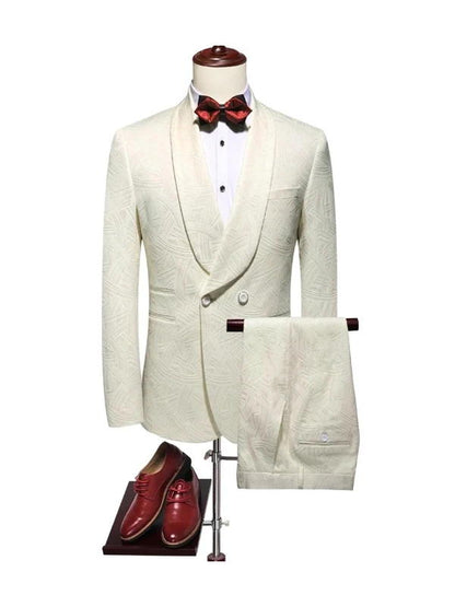 Beige Double Breasted Wedding Suit