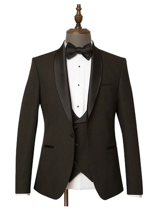 Men's Black with Satin Shawl Lapel 3 Piece Suit