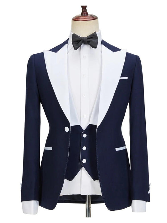 Navy Blue 3 Piece Peaked Lapel Slim Fit Suits