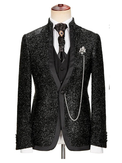 Black Sequin Prom 3 Piece Suit