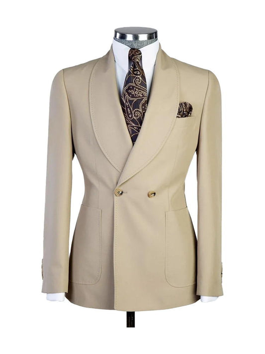 Champagne 2 Piece  Shawl Lapel Double Breasted Fashion Prom Men Suits