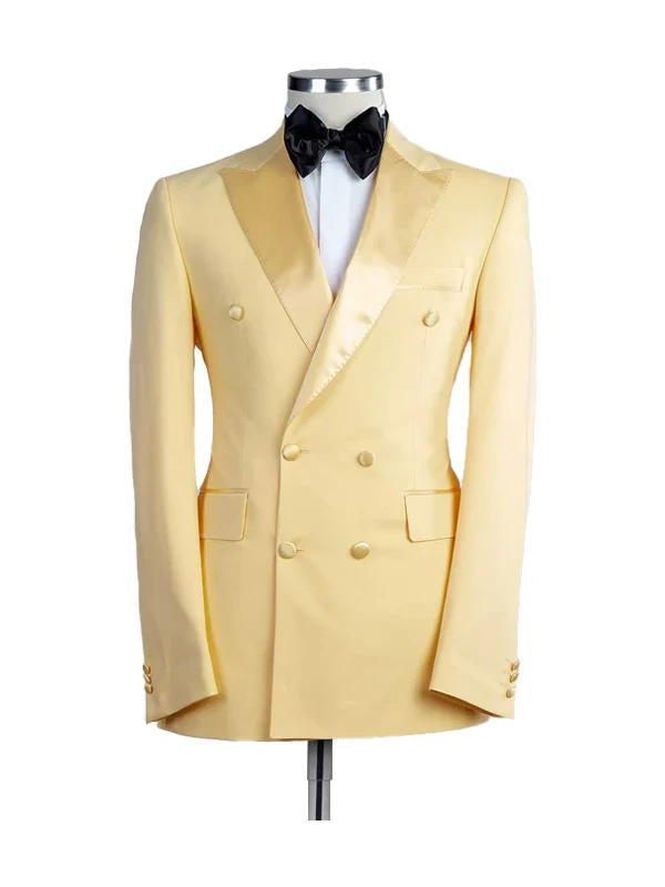 Yellow 2 Piece Bespoke Peaked Lapel Double Breasted Suit