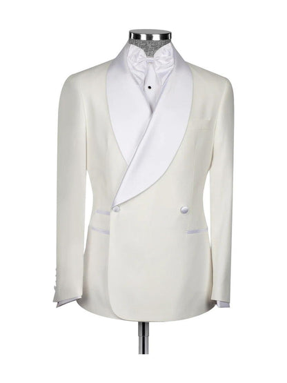 White Shawl Lapel Double Breasted Wedding Suits