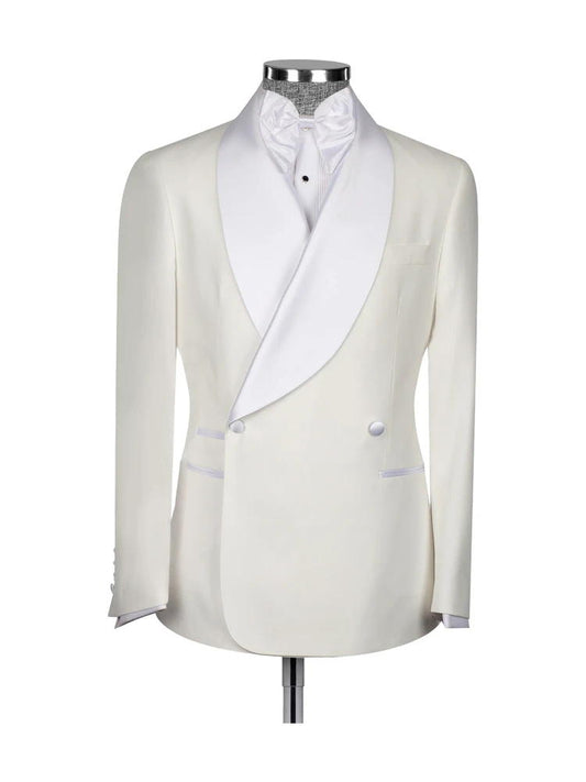 White Shawl Lapel Double Breasted Wedding Suits