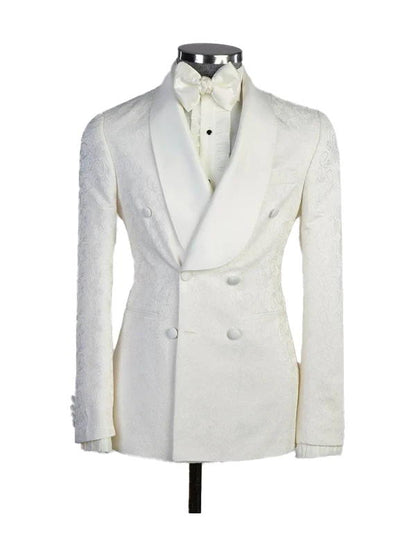 Off White Double Breasted Peak Lapel Suit