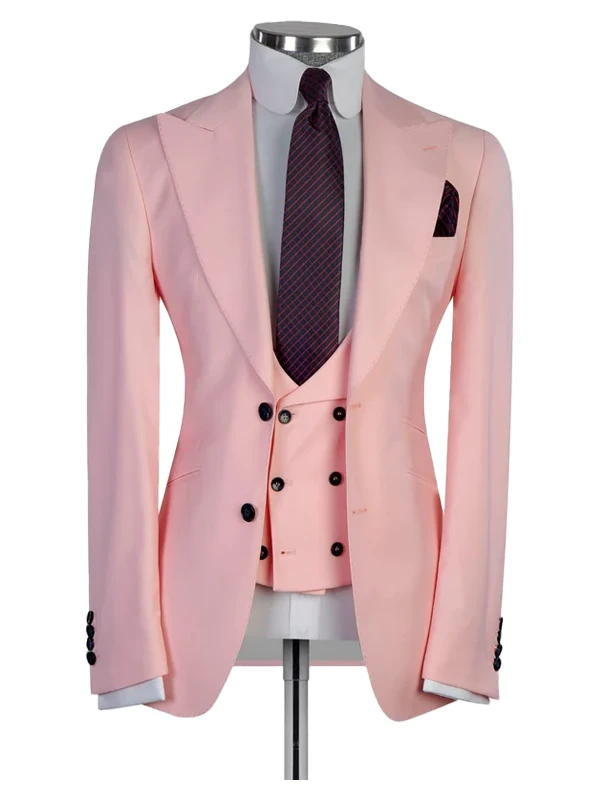 Light Pink Peaked Lapel 3 Pieces Men Suits