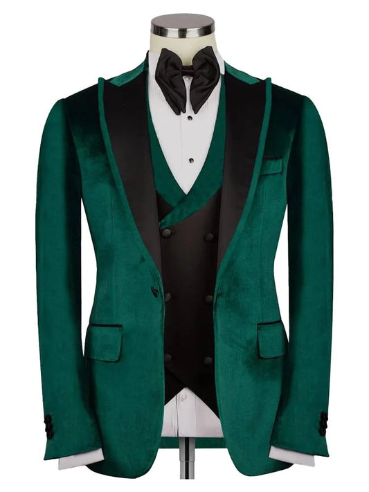 Green Peak Lapel Velvet Tuxedo Party Suit