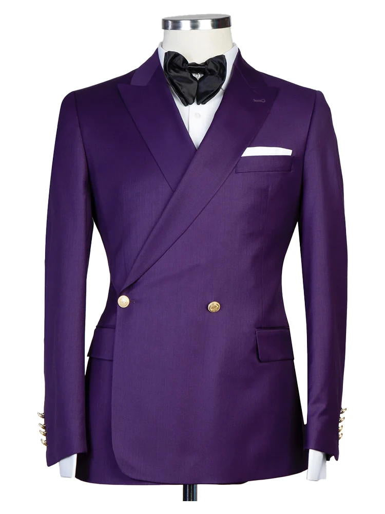 Peak Lapel Purple 2 Piece Double Breasted Suit