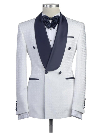 White Double Breasted Shawl Lapel Wedding Groom Suits