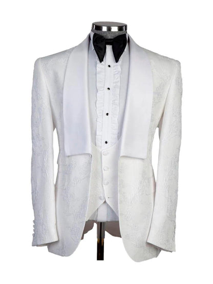 White 3 Piece Romantic Shawl Lapel Slim Fit Suits